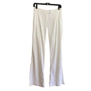Theory Saks Fifth Avenue Delphine white linen bootcut flap pocket pants